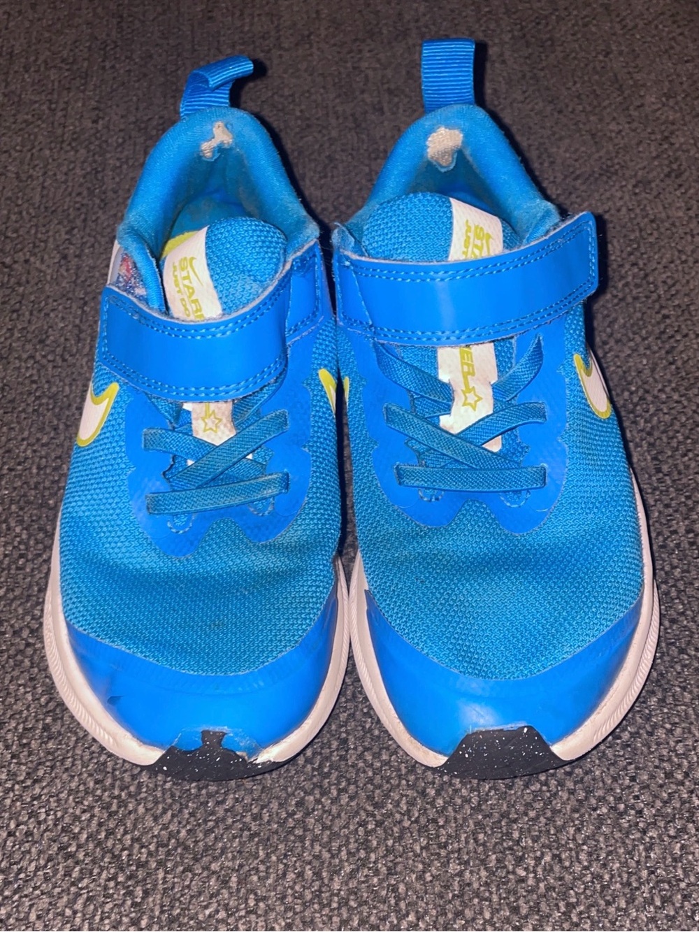 Nike Kids Electric Blue Velcro Sneakers with Yellow Swoosh